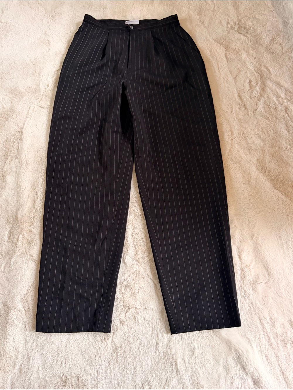 Jaclyn Smith Black Pinstripe Pleated Trousers Pants